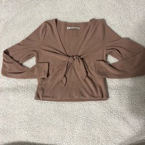 Abercrombie & Fitch Long Sleeve Crop Top w/ Front Tie